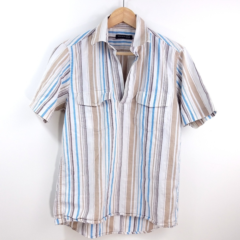 Kenneth Cole Striped Summer Linen Polo small